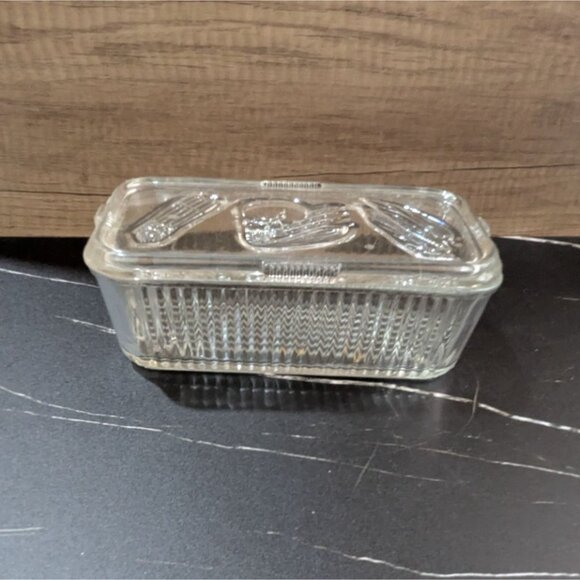 Federal Glass Rectangular Butter Dish With Lid Vintage Ribbed Clear Patterned Gl - Picture 4 of 9